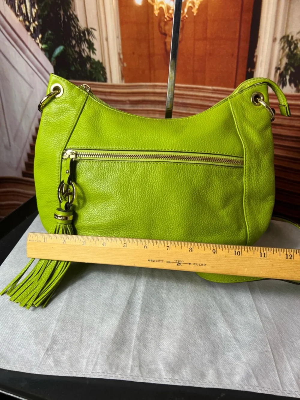 Michael Kors Neon Lime Leather Tassel Shoulder Bag